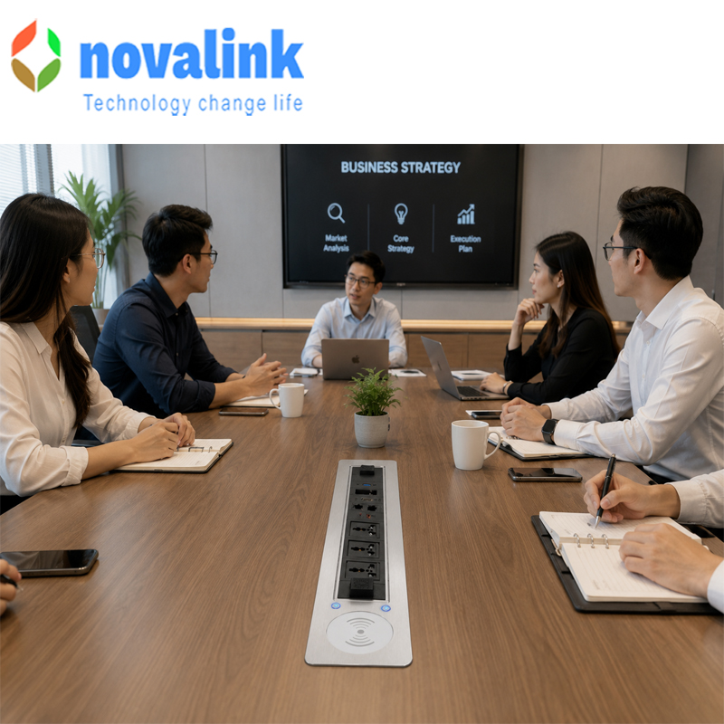 Ổ Điện &Acirc;m B&agrave;n Novalink NV-ST803WQI - Giải Ph&aacute;p Kết Nối Hiện Đại Cho Ph&ograve;ng Họp V&agrave; Văn Ph&ograve;ng